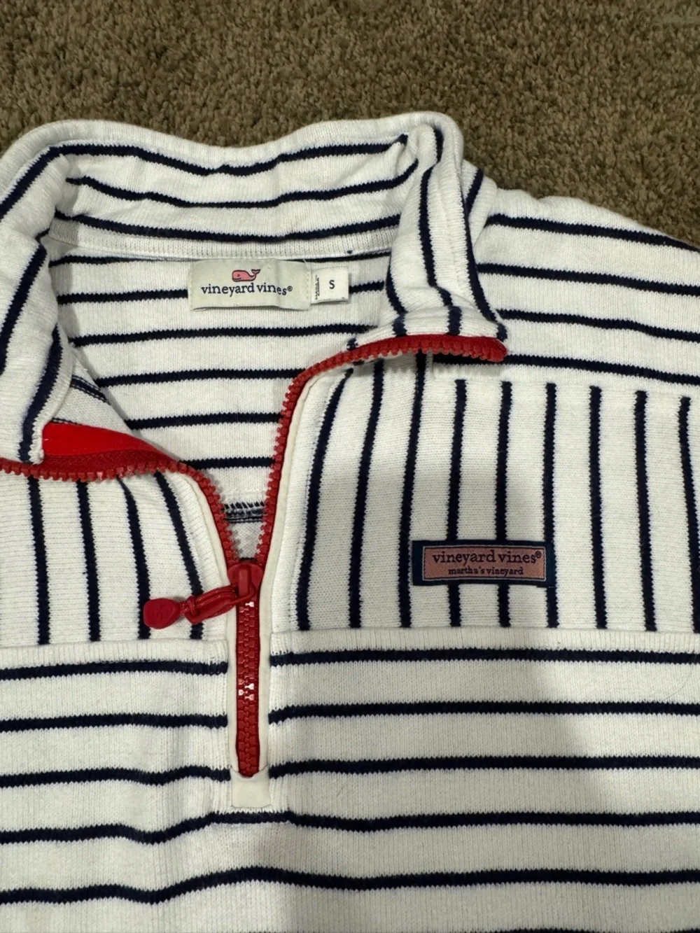 Vineyard Vines White & Navy Striped Quarter-Zip - Picture 4 of 10